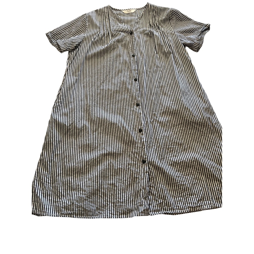 Yozly Womens Striped Button Front House Dress Short Sleeve Lounger Navy White L